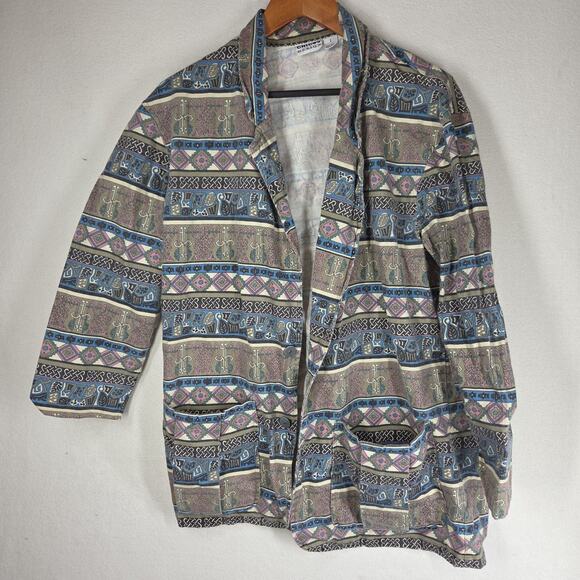 Vintage Chicos Womens Blazer Jacket Large Pockets Business Grandma Aztec Western - Picture 8 of 11